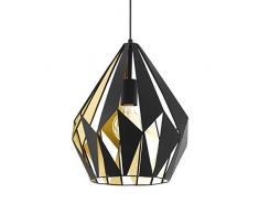 EGLO Pendellampe Carlton 1, 1 flammige Vintage Pendelleuchte, Retro Hängelampe aus Stahl, Farbe: Schwarz, gold, Fassung: E27, Ø 31 cm