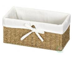 Vintiquewise Seegras Regalkorb, gefüttert, Holz, Natur/Weiß