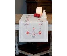 Vervaco PN-0167023 Weihnachtlich Rot/Grau Bedruckter Tischläufer Stickset, Baumwolle, mehrfarbig, ca. 40 x 100 cm / 16 x 40