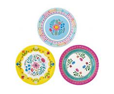 Talking Tables BOHO-PLATE-FLORAL-M Pappteller mit Lamamotiv, Papier, Multi, 2.5 x 22.7 x 22.7 cm, 12