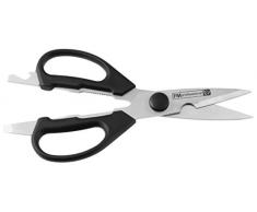 FMprofessional Mehrzweck-Küchenschere, hochwertige Allzweckschere mit Funktionsteil aus Edelstahl, Küchenschere mit integriertem Flaschenöffner (Farbe: Schwarz/Silber), Menge: 1 Stück