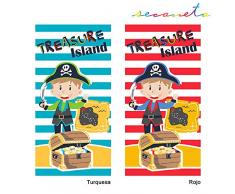 SECANETA Strandtuch für Kinder, 75 x 150 cm, Velours, 100% Baumwolle, Treasure Island, Mehrfarbig, 75 x 150 cm