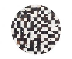 Runder Teppich Patchwork Echtleder schwarz/weiß Bergama