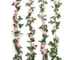 Jinway Fake-Rosen-Girlande, künstliche Blumen (4,9 m) für Hotel, Hochzeit, Heim, Party, Garten, Heimwerken, Dekoration, Farbe: Rosa, 2 Stück