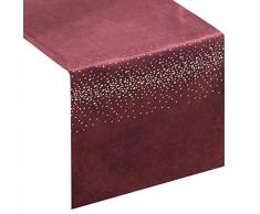 Eurofirany Tischdecke Tischläufer Samt Tischdekoration Tischband Tischtuch Velvet Edel Elegant Steinchen Zirkonien 1 STK, Bordeaux, 35X140 cm