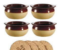 Ecodesign Bowls Zwiebelsuppe Suppenteller aus Porzellan, für gesunde Portion, 340 ml, Braun/Elfenbeinfarben, 4 Stück