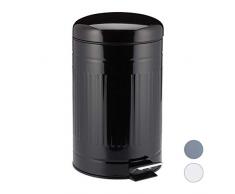 Relaxdays Treteimer 12l, Anti-Rutsch Pedal, Inneneimer mit Henkel, Bad Kosmetikeimer, Tretmülleimer, Edelstahl, schwarz