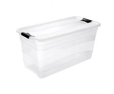 keeeper Aufbewahrungsbox mit Deckel und Schiebeverschluss, 79,5 x 39,5 x 40 cm, 83 l, Cornelia, Transparent