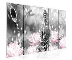 Bilder Feng Shui Buddha Wandbild 150 x 60 cm Vlies - Leinwand Bild XXL Format Wandbilder Wohnzimmer Wohnung Deko Kunstdrucke Rosa Grau 5 Teilig - MADE IN GERMANY - Fertig zum Aufhängen 018256c