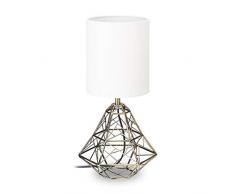 Relaxdays Tischleuchte, Tischlampe mit geometrischem Sockel, glänzend, E27, Metall, Stoff, HxBxT: 38 x 20 x 20 cm, weiß