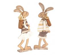 HEITMANN DECO - 2er Set Holzhase und Häsin mit Drahtkörbchen - Frühlingsdekoration - Osterdeko Figuren aus Holz