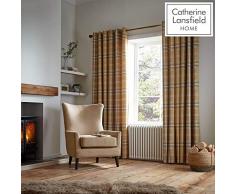 Catherine Lansfield Thermal Woven Check Ösenvorhang, Ocker, 168x183cm