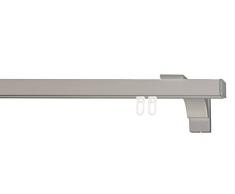 indeko COLMAR, eckige Gardinenschiene mit Innenlauf aus Aluminium auf Maß, 1-Lauf, edelstahloptik, Komplettset mit Zubehör