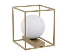 EGLO Tischlampe Vallaspra, 1 flammige Tischleuchte, Nachttischlampe aus Stahl, Farbe: Champagner, Glas: weiß, opal-matt, Fassung: E14