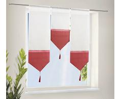 Scheiben Gardinen Set bestehend aus 3 transparenten Scheibengardinen mit Tunneldurchzug und Beschwerungsstab Bordeaux, 20112