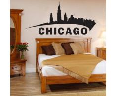 Indigos WG10319-70 Wandtattoo w319 Chicago Skyline Stadtbild Wandaufkleber 80 x 36 cm, Schwarz