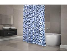 MSV Premium Anti-Schimmel Textil Duschvorhang - Anti-Bakteriell, waschbar, 100% wasserdicht, mit 12 Duschvorhangringen - Polyester, âCalulaâ Blau, WeiÃ 180x200cm