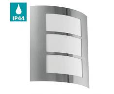 EGLO Außen-Wandlampe City, 1 flammige Außenleuchte, Wandleuchte aus Edelstahl, Kunststoff, Fassung: E27, IP44, Farbe: Silber, weiß