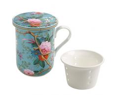 Maxwell & Williams Kilburn Deckel & Teesieb, Victorian Garden, Geschenkbox, Porzellan, WK05455 Becher, türkis, 11 x 8.5 x 11 cm, 3-Einheiten