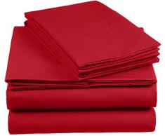 AmazonBasics Everyday Bettwäscheset aus 100% Baumwolle, Dunkelrot 260x220 cm & 2 Kissenbezüge 50x80 cm
