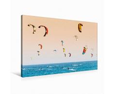 Premium Textil-Leinwand 90 cm x 60 cm quer Kite-Surfer. Lefkada, Griechenland. | Wandbild, Bild auf Keilrahmen, Fertigbild auf echter Leinwand, Leinwanddruck