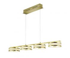 Trio Leuchten Agento 378010408 LED Pendelleuchte, Metall, Stoffschirm, 4 x 7.5 Watt, Messing Matt/Weiß