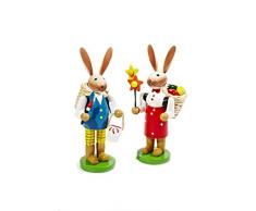 Heitmann DECO 2er Set Nostalgie-Osterhase und Häsin mit Kiepe - Figuren aus Holz für Oster- und Frühlingsdekoration