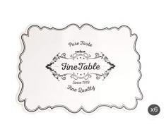 Excelsa Fine Quality Set aus 6 Tischsets aus Polypropylen, Weiß mit schwarzen Verzierungen.