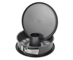 Dr. Oetker Springform mit Flach- und Rohrboden Ø 26 cm, auslaufsichere Kuchenform mit 2 Böden, runde Backform aus Stahl mit keramisch verstärkter Antihaft-Beschichtung (Farbe: grau), Menge: 1 Stück