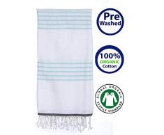 Pestemal Badetuch Pestemal aus Bio-Baumwolle, vorgewaschen, 99 x 165 cm, saugstark, schnelltrocknend, weich und kompakt, maschinenwaschbar, stilvoll und umweltfreundlich X-Large White Aqua