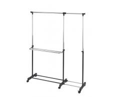 WENKO 4364600100 Kleiderständer Sideways - individuell verstellbar, 1 Ablage, 6 Rollen, verchromtes Metall, 96-173 x 94-162 x 38 cm, Chrom