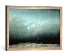 Gerahmtes Bild von Caspar David Friedrich Der Mönch am Meer, Kunstdruck im hochwertigen handgefertigten Bilder-Rahmen, 60x40 cm, Silber Raya