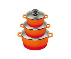 King Aluguss Kochtopfset aus 3 Kochtöpfen mit Deckeln und 2 Henkelpads, Fusion beschichtet, orange, Ø ca. 16, 20, 24 cm