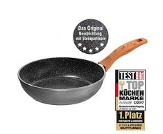 STONELINE Back to Nature Schmorpfanne 24 cm, induktionsgeeignet, Griffe in Holzoptik Pfanne, Aluminium, grau