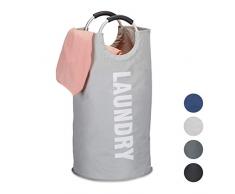 Relaxdays, grau Faltbarer Wäschekorb, mit Henkel, leicht, tragbar, 100 l Volumen, runder Wäschesammler, HxØ: 70 x 38 cm, 600 D Oxford Polyester, Aluminium, Eva, Standard