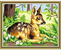 GMMH Diamond Painting Set Bild 14 x 18 Diamant Malerei Stickerei Handarbeit Basteln Mosaik Steine FrÃ¼hling Hirsch