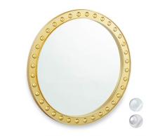 Relaxdays Wandspiegel rund, moderner Deko-Spiegel zum Aufhängen, Flur, Wohnzimmer, Bad & WC, ∅ 50,5 cm, mit Rahmen, gold