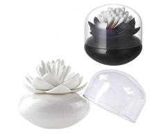2 Stück homdsim Lotus Wattestäbchen Halter, Baumwolle Bud Kleine q-tips Zahnstocher Bürsten Halter Box Case Lagerung Organizer Jar mit transparentem Deckel, staubdicht, Schwarz/Weiß