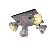 EGLO Deckenlampe Barnstaple, 4 flammiger Vintage Deckenspot im Industrial Design, Retro Wandspot aus Stahl im Zink Used-Look, Holz, Farbe: braun-Patina, schwarz, Fassung: E27