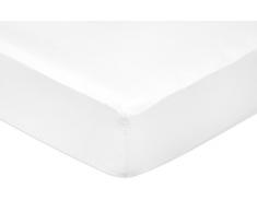 AmazonBasics Spannbetttuch, Baumwoll, Satin Fadenzahl 400, knitterarm, 100 x 200 x 30 cm - Weiß