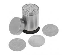 Westmark Dekorier- und Kakaostreuer, Mit 4 Motiv-Schablonen, Füllvolumen: 250 ml, Rostfreier Edelstahl/Kunststoff, Silber/Schwarz, 62842260