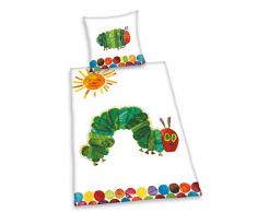 Herding Raupe Nimmersatt Kleinkinder-Bettwäsche-Set, Wendemotiv, Bettbezug 140 x 200 cm, Kopfkissenbezug 70 x 90 cm, Baumwolle/Renforcé