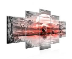 Bilder Afrika Elefant Wandbild 200 x 100 cm Vlies - Leinwand Bild XXL Format Wandbilder Wohnzimmer Wohnung Deko Kunstdrucke Rosa Grau 5 Teilig - Made IN Germany - Fertig zum Aufhängen 000751b