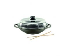 Berndes Bonanza Wok mit Glasdeckel und Zubehör 32 cm, Made in Germany, 074982, Aluguss, grau, Antihaft, 5,5 Liter