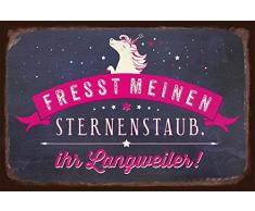 Grafik-Werkstatt Schild Art | Fresst Nostalgic Vintage Blechschild mit Spruch | Retro Wand-Deko | Nostalgie | schwarz | Einhorn Sternenstaub, Metall, 30 x 20 cm
