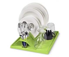 Rotho Spacewonder faltbarer Geschirrabtropfer, Kunststoff (PP), grün, 39 x 32 x 2 cm