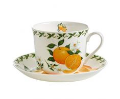 Maxwell & Williams Orchard Fruits Orange, Geschenkbox, Porzellan, PB8110 Frühstückstasse mit Untertasse, bunt, 17.5 x 17.5 x 9 cm
