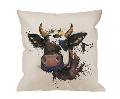 HGOD DESIGNS Kuh Kissen, Dekorativer Überwurf-Kissenbezug Watercolor Grafiken Kuh mit Splash Kissen Baumwolle Leinen Outdoor Indoor Quadratisch Kissen für Home Sofa Couch 45,7 x 45,7 cm Schwarz Braun
