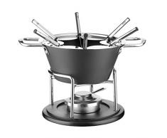 Mäser 931249 Fondueset 10 teilig, antihaftbeschichteter Fonduetopf mit Spritzschutz, und Fonduegablen für 6 Personen, Schwarz