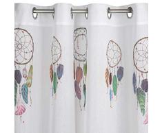 Design91 Glatt Transparent 8 Ösen Federn Traumfänger Weich Vorhänge Gardinen Modern Schlicht Schlafzimmer Kinderzimmer Wohnzimmer, Weiß, 140X250cm